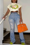 Apricot Casual Print Basic Hooded Collar T-Shirts