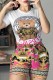 Red Casual Character Print Letter O Neck Short Sleeve Two Pieces