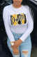 White Street Vintage Print Patchwork O Neck Tops