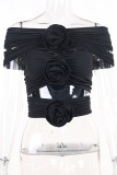 White Sexy Sweet Street Elegant Solid Hollowed Out Fold Off the Shoulder High Waist Tops(Without  Waist chain)