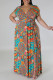 Red Sweet Print Bandage Patchwork V Neck Straight Plus Size Dresses