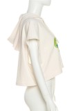 Apricot Casual Print Basic Hooded Collar T-Shirts