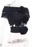 White Sexy Sweet Street Elegant Solid Hollowed Out Fold Off the Shoulder High Waist Tops(Without  Waist chain)