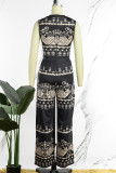Multicolor Casual Work Street Print O Neck Regular Jumpsuits