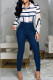 Blue Fashion Casual Print Basic Turndown Collar Long Sleeve Two Pieces