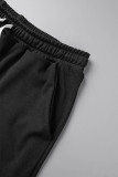 Black Casual Sportswear Print Basic U Neck Sleeveless Two Pieces