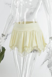 White Sexy Street Solid Patchwork Asymmetrical Straight Low Waist Straight Solid Color Bottoms