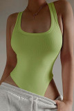 Green Sexy Sportswear Simplicity Solid Square Collar Skinny Bodysuits