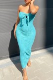 Pink Sexy Solid Backless Strapless Long Dress Dresses