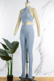 Pink Sexy Casual Solid Backless Half A Turtleneck Sleeveless Two Pieces