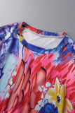 Colour Casual Print Patchwork Stringy Selvedge O Neck Straight Plus Size Dresses