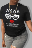 Black Street Print Patchwork O Neck T-Shirts