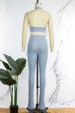 Pink Sexy Casual Solid Backless Half A Turtleneck Sleeveless Two Pieces
