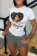 Grey Casual Street Print Patchwork O Neck Short Sleeve Two Pieces