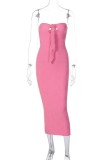 Pink Sexy Solid Backless Strapless Long Dress Dresses