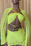 Green Sexy Solid See-through Backless Long Sleeve Two Pieces