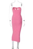 Pink Sexy Solid Backless Strapless Long Dress Dresses