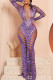Purple Sexy Solid Hollowed Out Patchwork Hot Drill O Neck One Step Skirt Dresses
