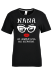 Black Street Print Patchwork O Neck T-Shirts