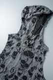 Grey Casual Solid Ripped Hooded Collar Sleeveless Two Pieces