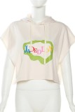Apricot Casual Print Basic Hooded Collar T-Shirts
