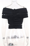 White Sexy Sweet Street Elegant Solid Hollowed Out Fold Off the Shoulder High Waist Tops(Without  Waist chain)