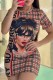 Khaki Casual Figure Striped Letter O Neck A Line Dresses