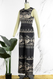 Multicolor Casual Work Street Print O Neck Regular Jumpsuits