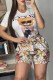 Multicolor Casual Character Print Letter O Neck Short Sleeve Two Pieces