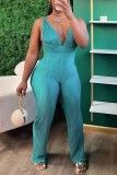 Rose Red Sexy Casual Solid Backless V Neck Regular Jumpsuits