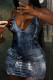 Blue Sexy Street Print Frenulum Slit Halter One Step Skirt Dresses