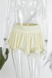 White Sexy Street Solid Patchwork Asymmetrical Straight Low Waist Straight Solid Color Bottoms