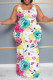 Pink Casual Print Patchwork U Neck Plus Size Dresses