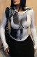 White Sexy Street Daily Print O Neck Mid Waist Tops