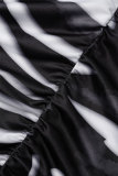 Black Sexy Print Hollowed Out Frenulum Backless Spaghetti Strap Sleeveless Two Pieces