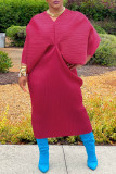 Rose Red Casual Solid Patchwork V Neck One Step Skirt Dresses