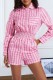 Pink Casual Print Patchwork Turndown Collar Regular Romper