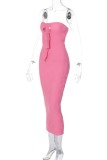 Pink Sexy Solid Backless Strapless Long Dress Dresses