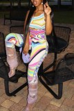 Colour Casual Print Basic U Neck Sleeveless Two Pieces