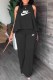 Black Casual Print Letter O Neck Sleeveless Two Pieces
