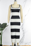 Pink Sexy Casual Striped Print Backless Spaghetti Strap Long Dress Dresses