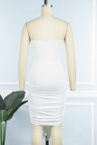 White Sexy Solid Hollowed Out Backless Strapless Wrapped Skirt Dresses
