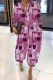 Pink Casual Print Patchwork Turndown Collar Regular Jumpsuits
