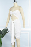 White Sexy Solid Hollowed Out Backless Strapless Wrapped Skirt Dresses