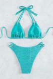 Light Blue Sexy Solid Bandage Backless Swimwears (With Paddings)