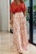 Red Casual Print Patchwork V Neck Short Sleeve Two Pieces