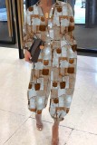 Pink Casual Print Patchwork Turndown Collar Regular Jumpsuits