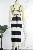 Pink Sexy Casual Striped Print Backless Spaghetti Strap Long Dress Dresses