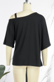 Black Green Casual Print Basic Oblique Collar T-Shirts