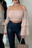 Light Purple Casual Solid Patchwork Off the Shoulder Tops